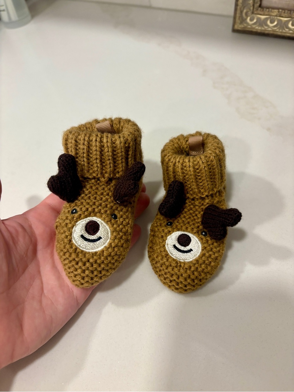 Baby Brown Knit Reindeer Booties My First Christmas